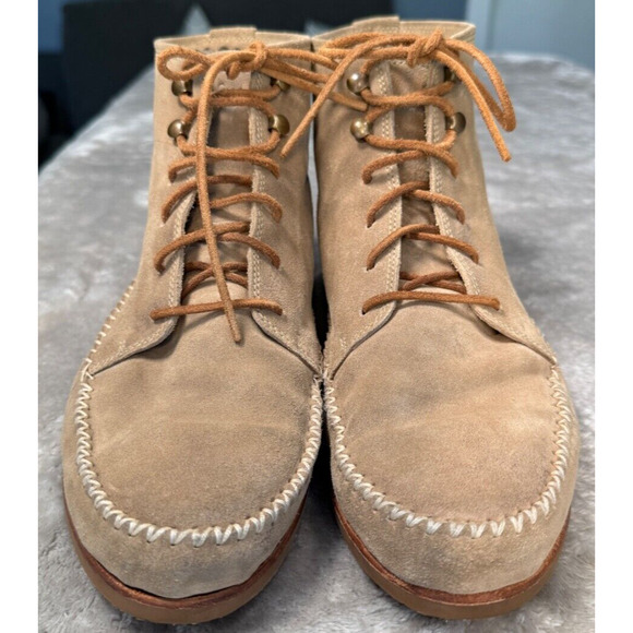 N.D.C. Made by Hand Tan Suede Lace Up Boots Shearling Lined Womens Size 9 EU 40 - Picture 1 of 9